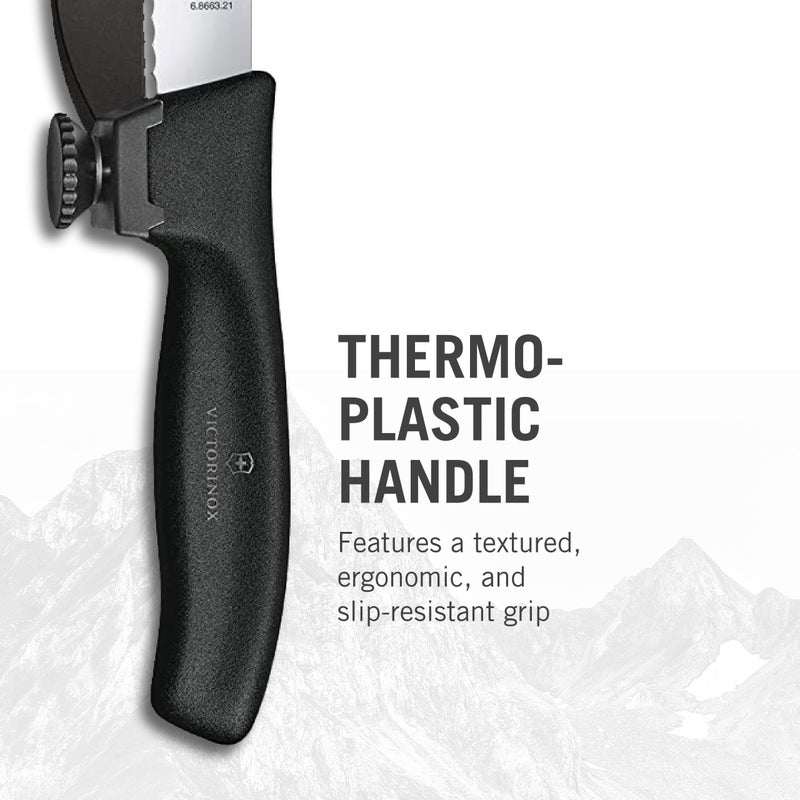 Victorinox Swiss Classic Dux Knife - 8.25 Inch Serrated Blade with Adjustable Guide - Black Handle - Image 3